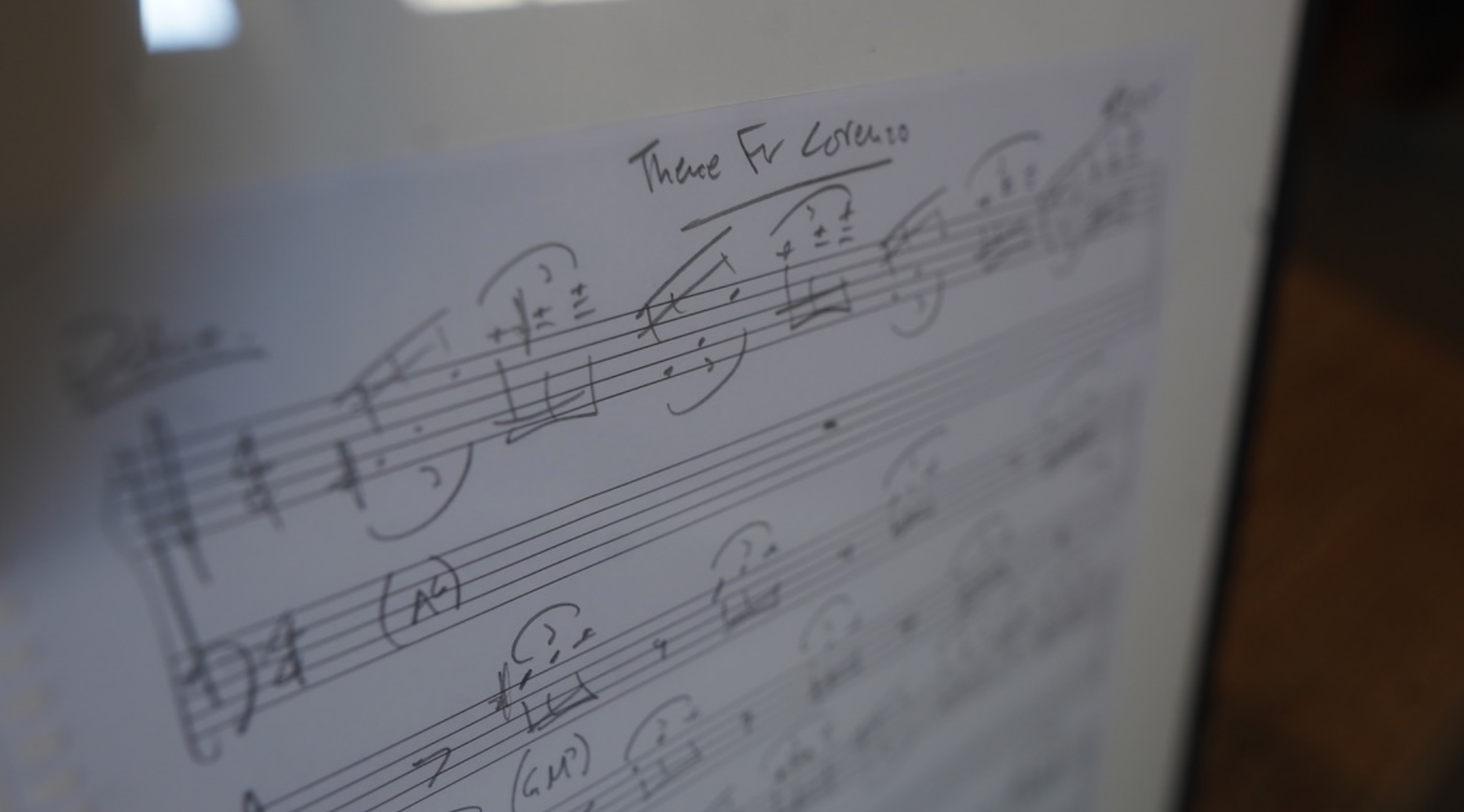 Close-up of the handwritten Theme for Lorenzo manuscript